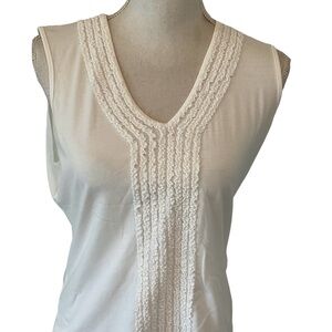Talbots Women's Top White Sleeveless Ruffles Round Neck Large